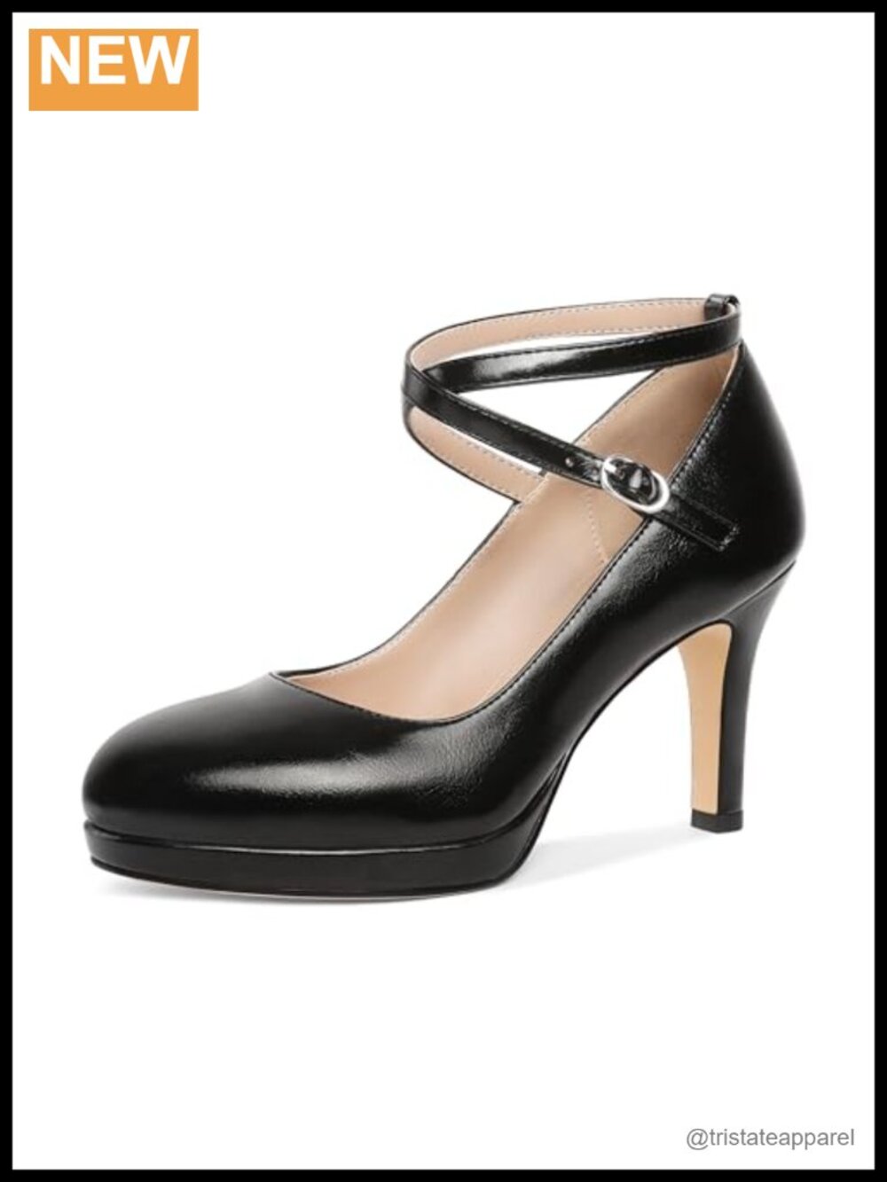 Platform Pumps Cross Ankle Strap Heels Closed Toe Dress Shoes